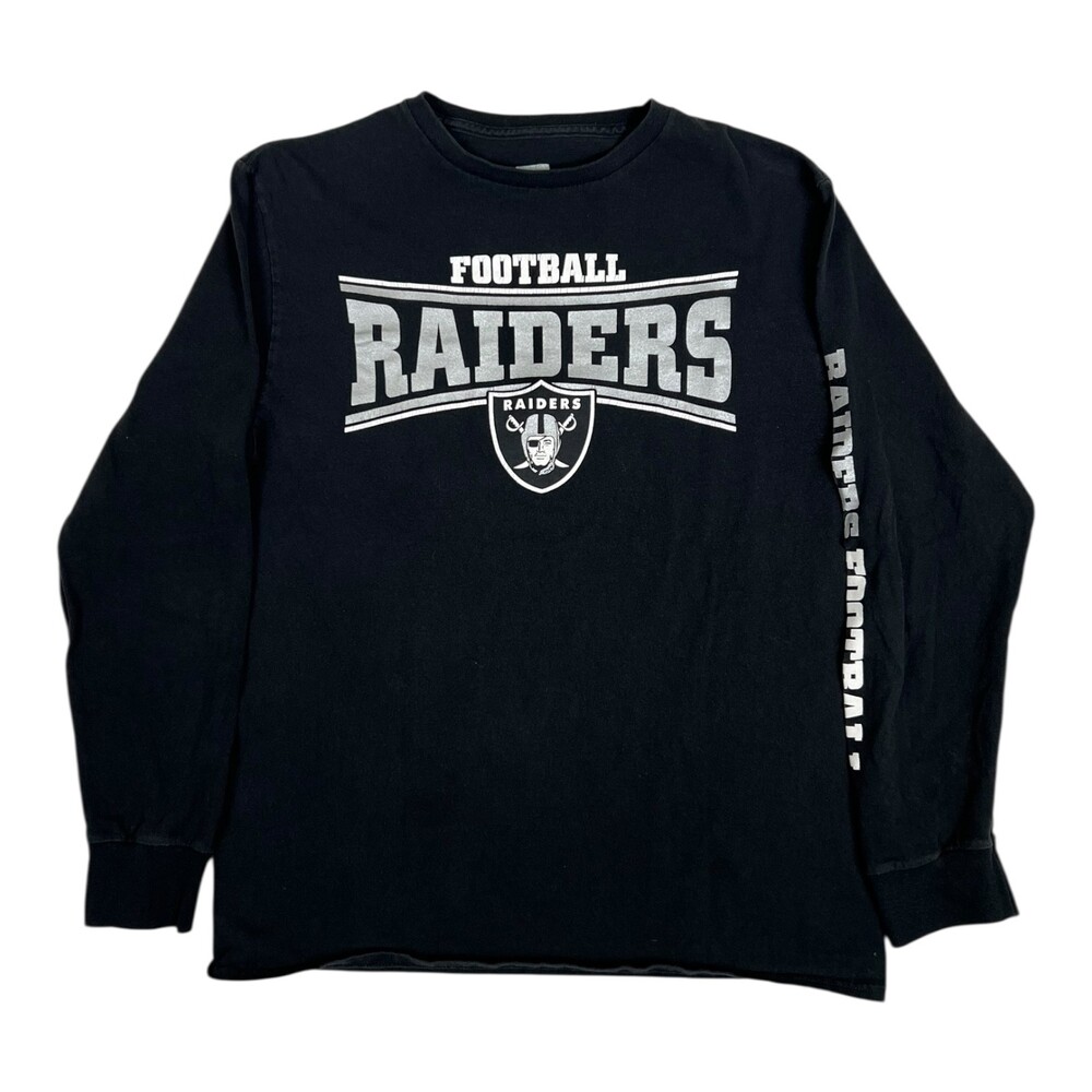 Vintage Oakland Raiders Long Sleeve Shirt Size Medium Black Spell Out Y2K